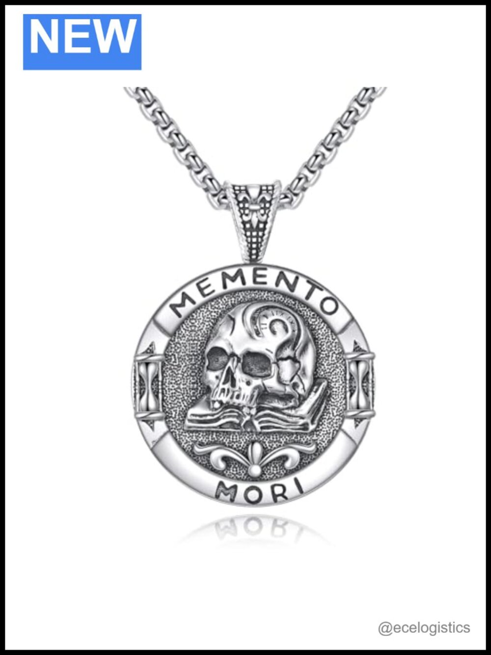 Memento Mori Skull Necklace 925 Sterling Silver Stoic Pendant 22in